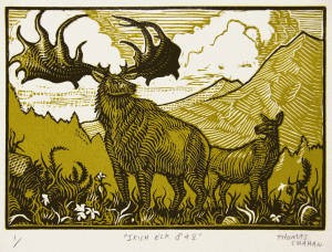 rish Elk - Reduction Linocut on Paper